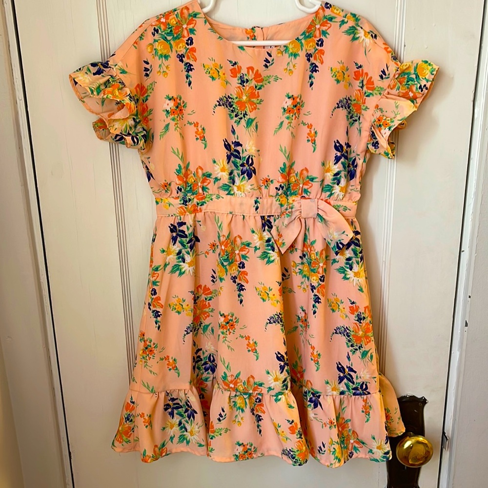 Girls Floral Dress Peach Pink Size 6 Janie & Jack